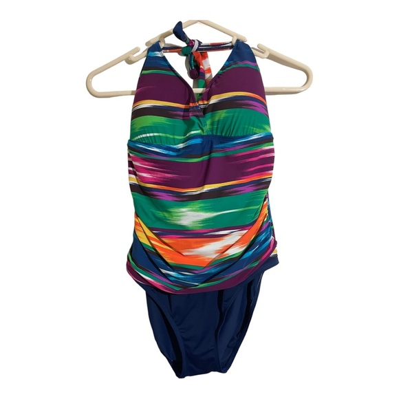 Lauren Ralph Lauren womens one piece bathing suit V neck half back size 12 color - Picture 2 of 7